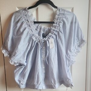 GAP Light Blue Lace Accent Blouse